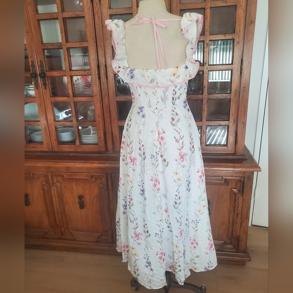 Petal & Pup Cream Midi Dress with Pastel Floral Motif - Picture 4 of 10